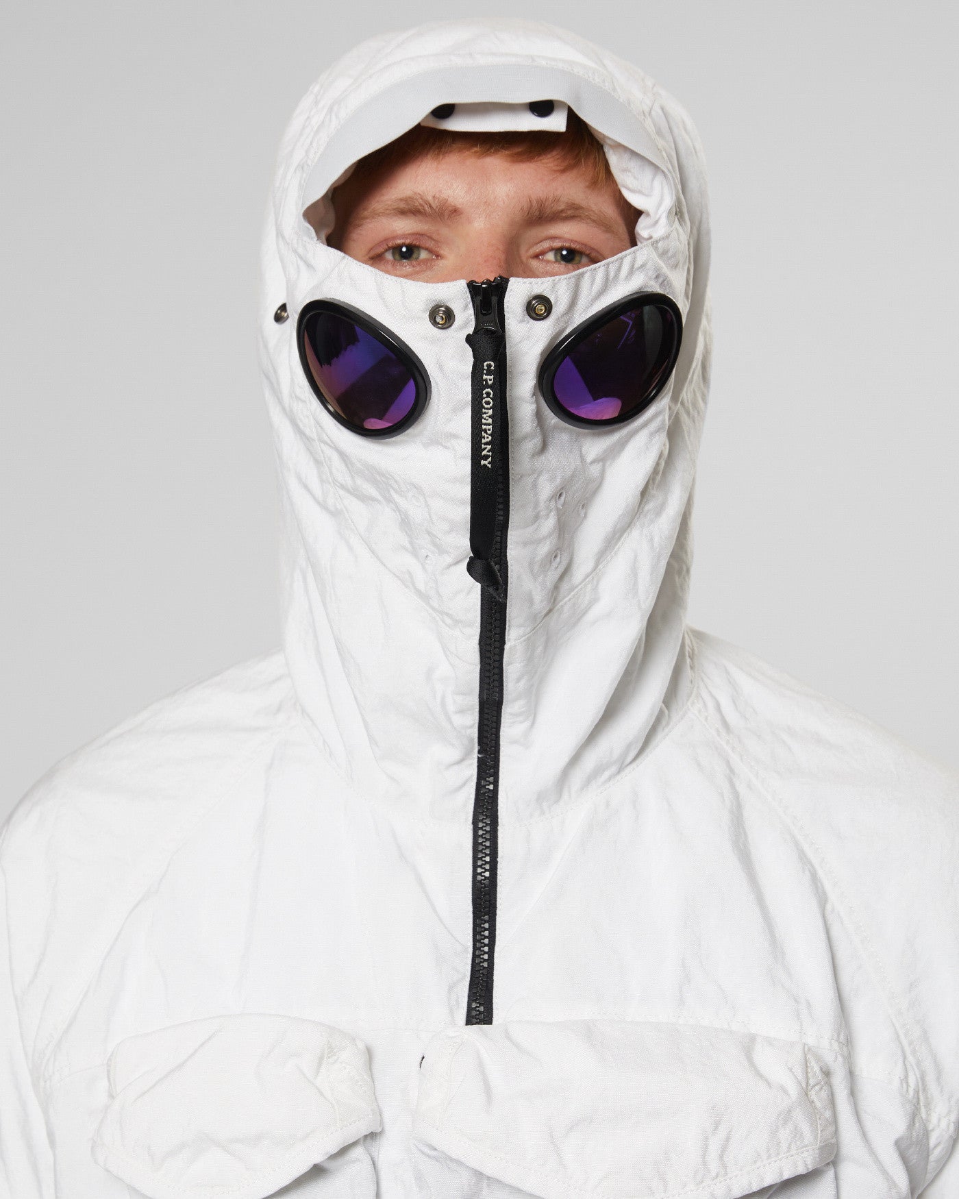 White cp company goggle hoodie Clearance